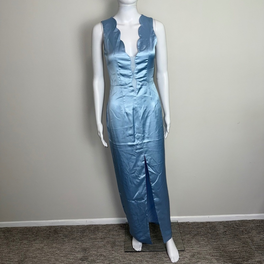 Commense Light Blue Sleeveless Formal Dress Scalloped V Neck Slit Occasion XS - Picture 9 of 17